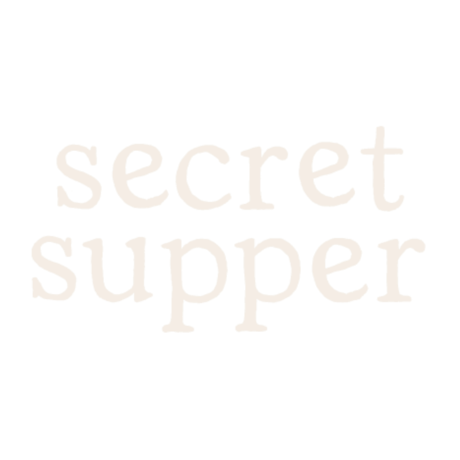 Text that reads "secret supper" in a simple, modern font.